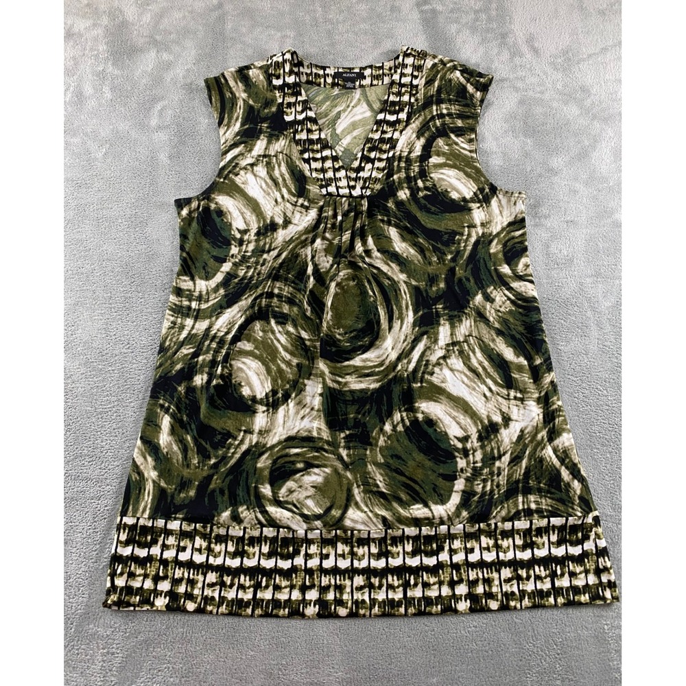 Alfani‎ Womens XL Green Abstract Swirl V-Neck Sleeveless Tunic Blouse Top